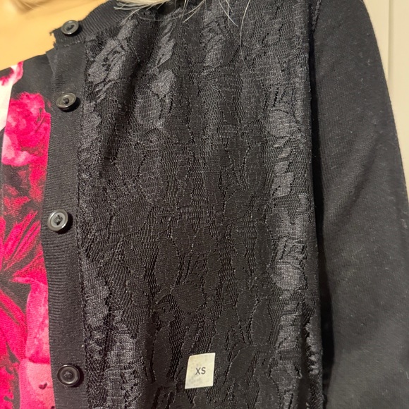 LOFT Black Cardigan Sweater With Lace XS NWT - Picture 3 of 8